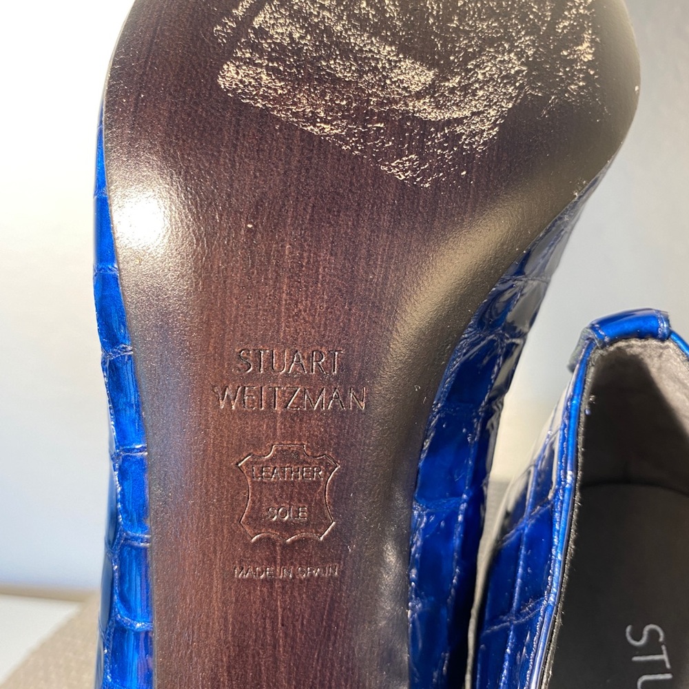 Nwob Stuart Weitzman Croc Embossed Block Heel Pump - image 6